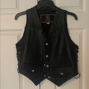 SHAF Black Leather Motorcycle Vest